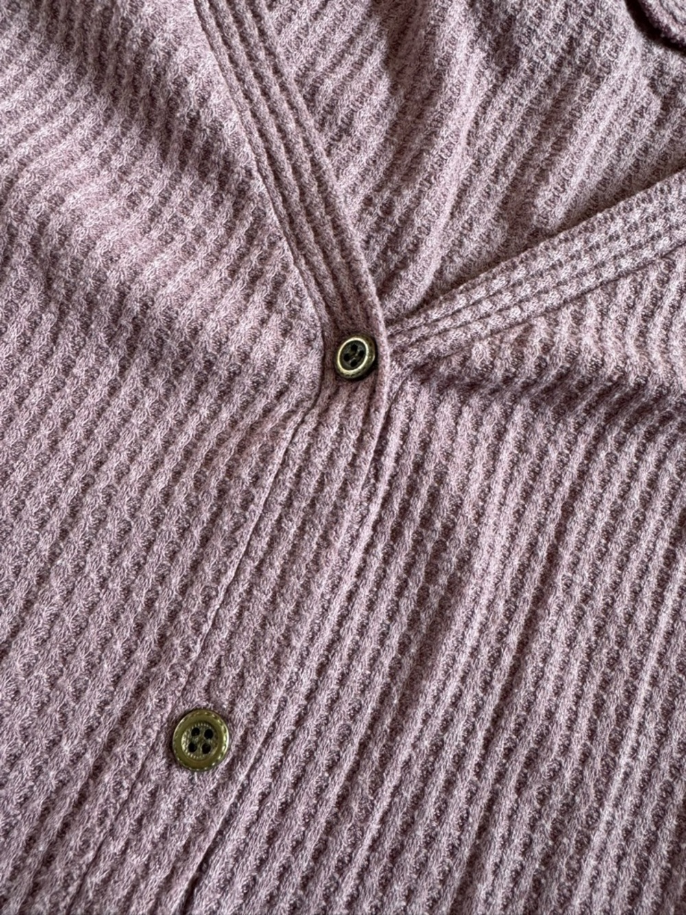 Mauve Button-Front Waffle Knit Top with Front Tie - Picture 3 of 10